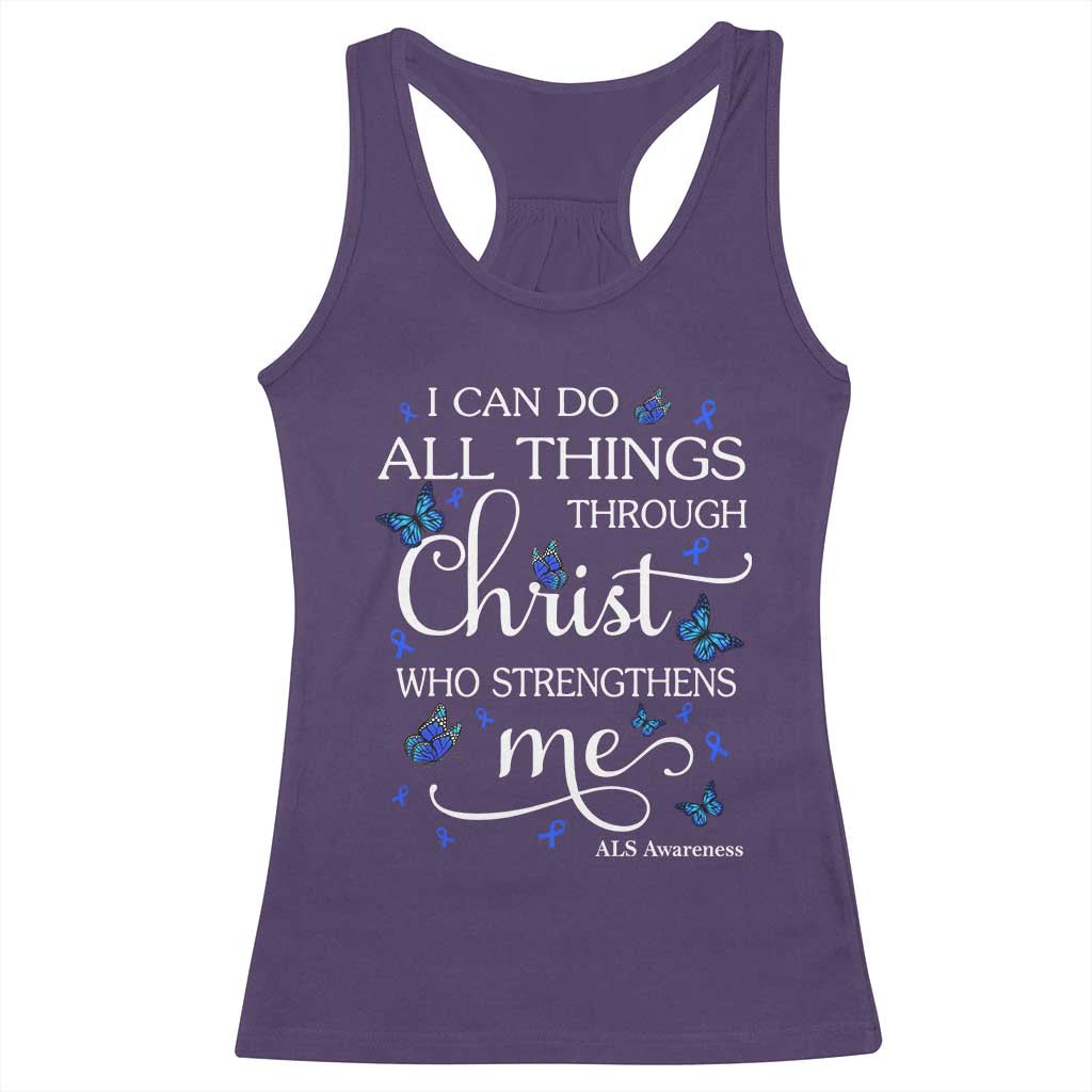 ALS Awareness Racerback Tank Top I Can Do All Things Through Christ Butterfly Bible Verse Motivational TS10 Purple Print Your Wear
