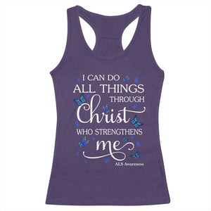 ALS Awareness Racerback Tank Top I Can Do All Things Through Christ Butterfly Bible Verse Motivational TS10 Purple Print Your Wear