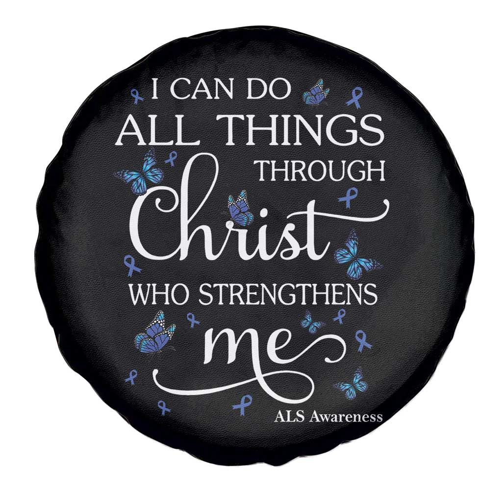 ALS Awareness Spare Tire Cover I Can Do All Things Through Christ Butterfly Bible Verse Motivational TS10 Print Your Wear