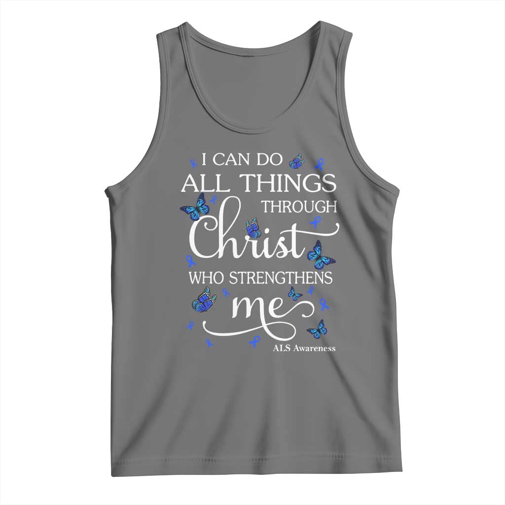 ALS Awareness Tank Top I Can Do All Things Through Christ Butterfly Bible Verse Motivational TS10 Black Heather Print Your Wear