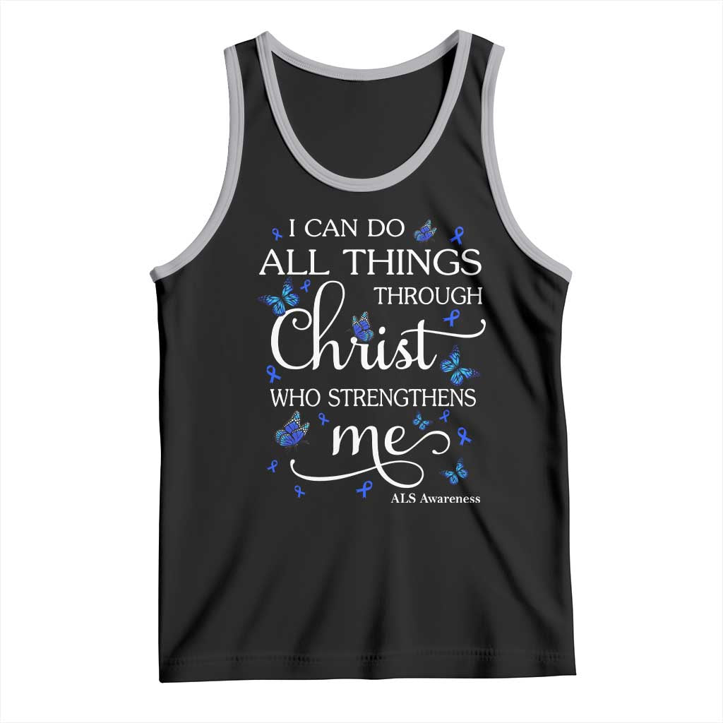 ALS Awareness Tank Top I Can Do All Things Through Christ Butterfly Bible Verse Motivational TS10 Black Athletic Heather Print Your Wear