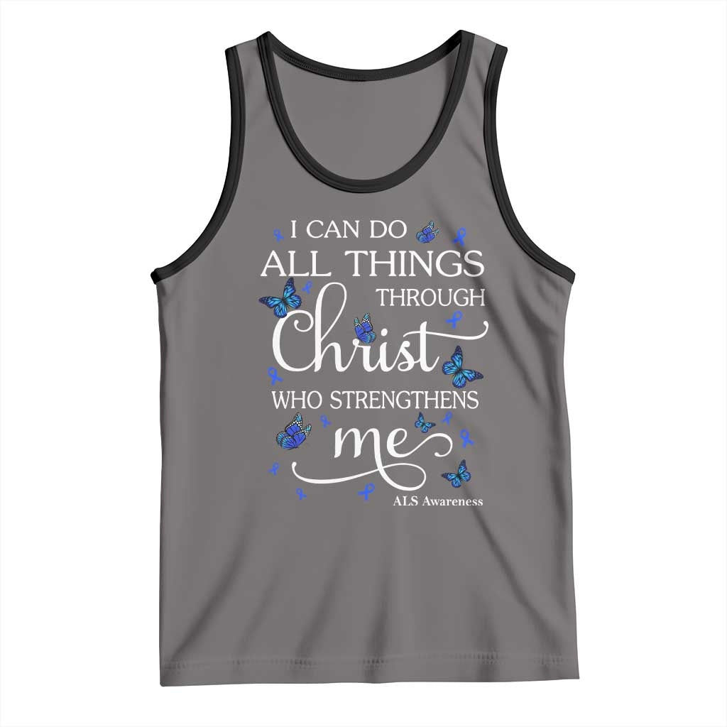 ALS Awareness Tank Top I Can Do All Things Through Christ Butterfly Bible Verse Motivational TS10 Deep Heather Black Print Your Wear