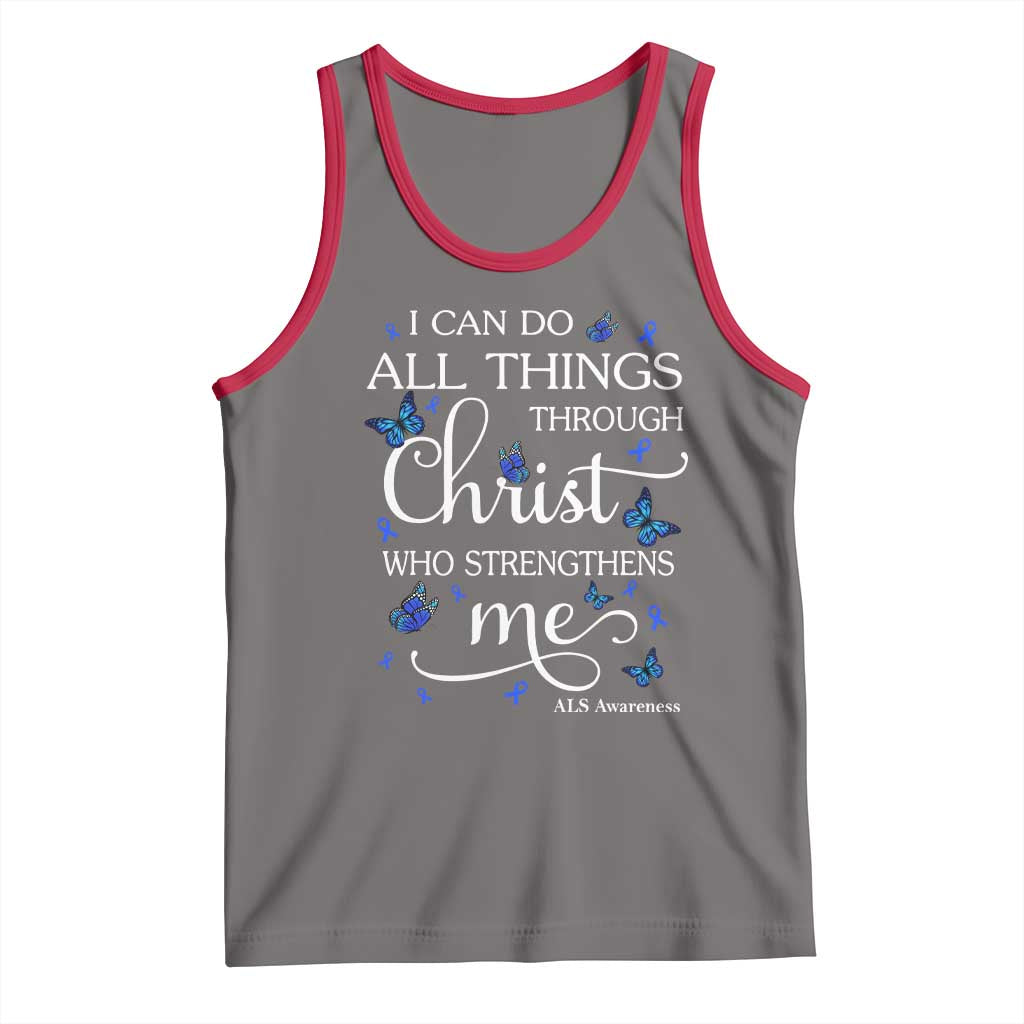 ALS Awareness Tank Top I Can Do All Things Through Christ Butterfly Bible Verse Motivational TS10 Deep Heather Red Print Your Wear