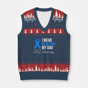 I Wear Blue For My Dad ALS Awareness V-Neck Knit Sweater Vest TS10 Navy Red Print Your Wear