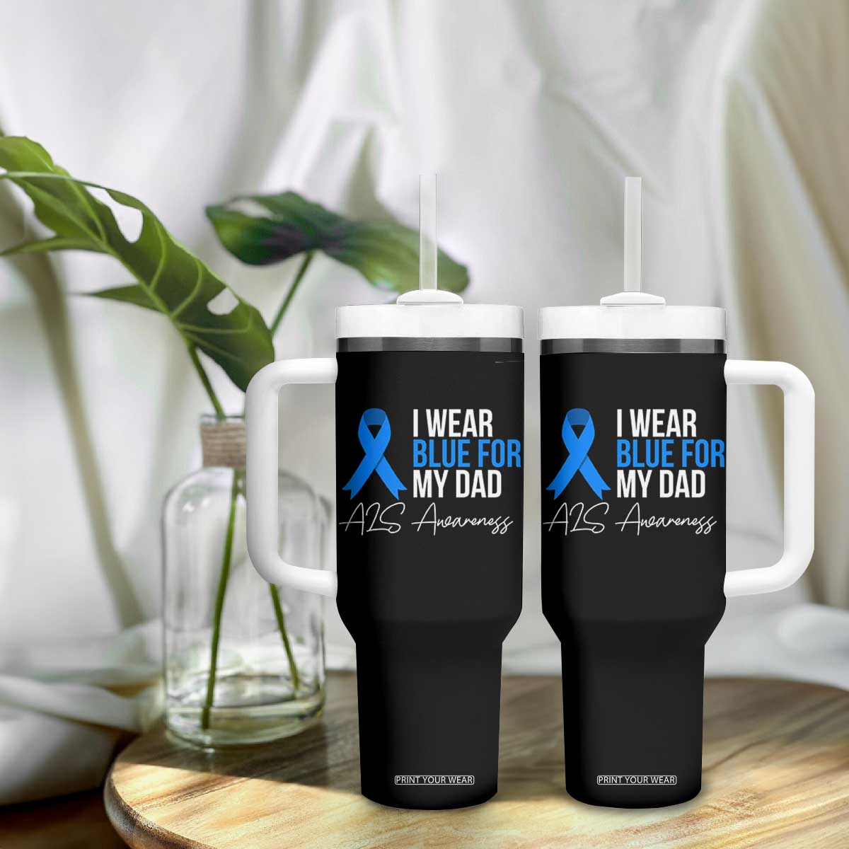 I Wear Blue For My Dad ALS Awareness Tumbler With Handle TS10 Print Your Wear