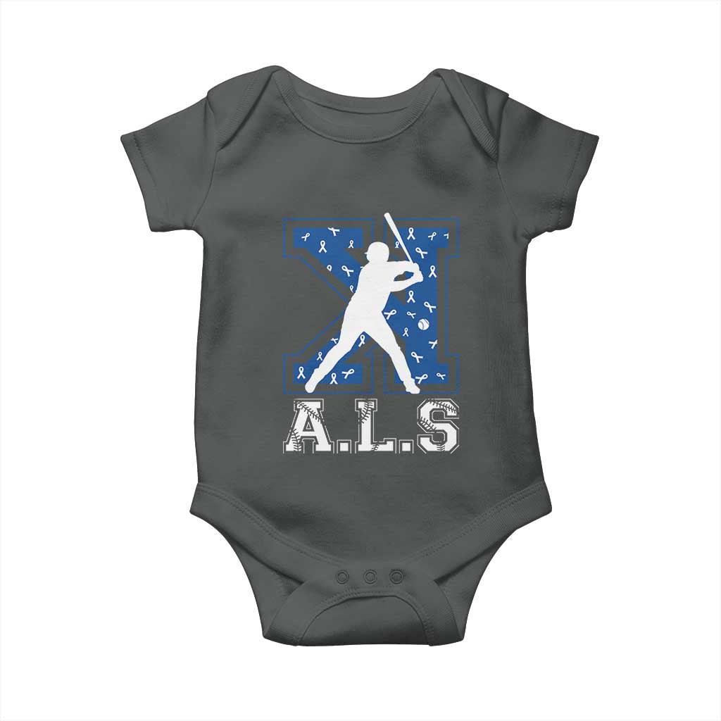 ALS Awareness Baby Onesie Baseball Strike Out ALS Support TS10 Dark Heather Print Your Wear