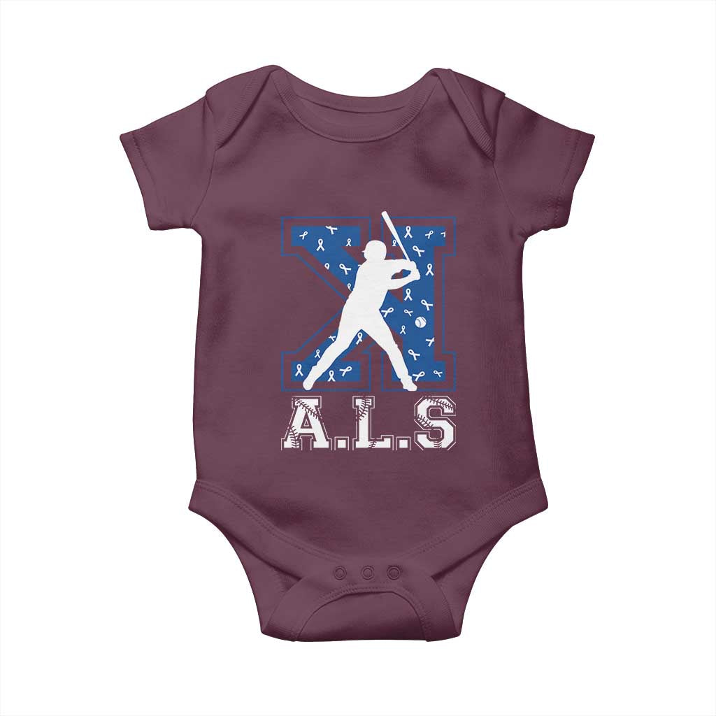 ALS Awareness Baby Onesie Baseball Strike Out ALS Support TS10 Maroon Print Your Wear