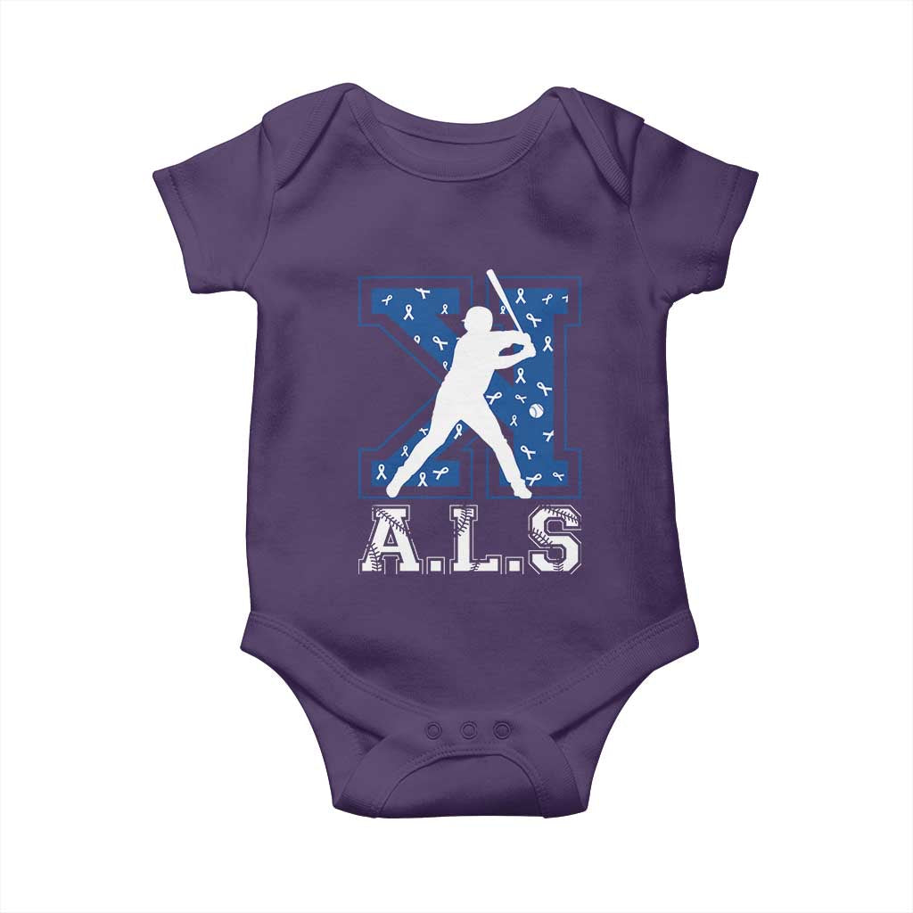 ALS Awareness Baby Onesie Baseball Strike Out ALS Support TS10 Purple Print Your Wear