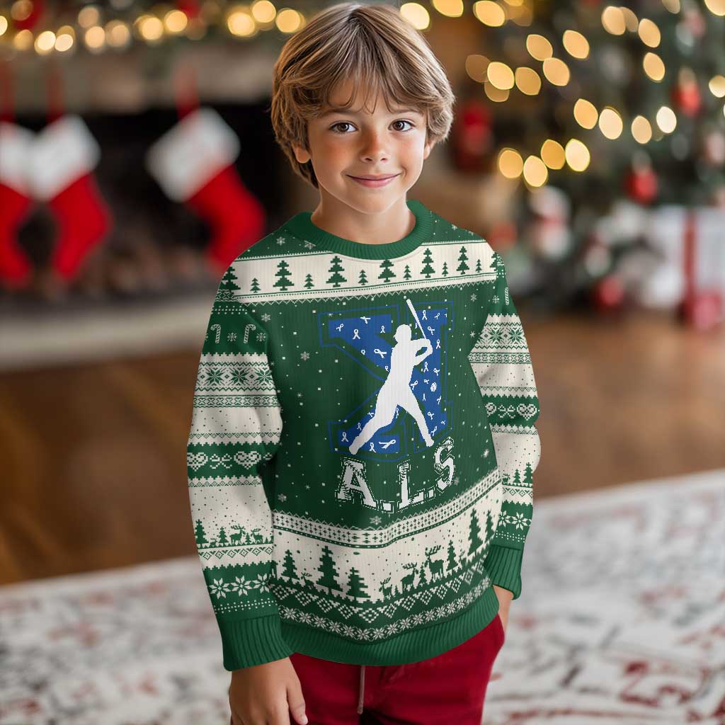 ALS Awareness Ugly Christmas Sweater Baseball Strike Out ALS Support TS10 Forest Green Beige Print Your Wear