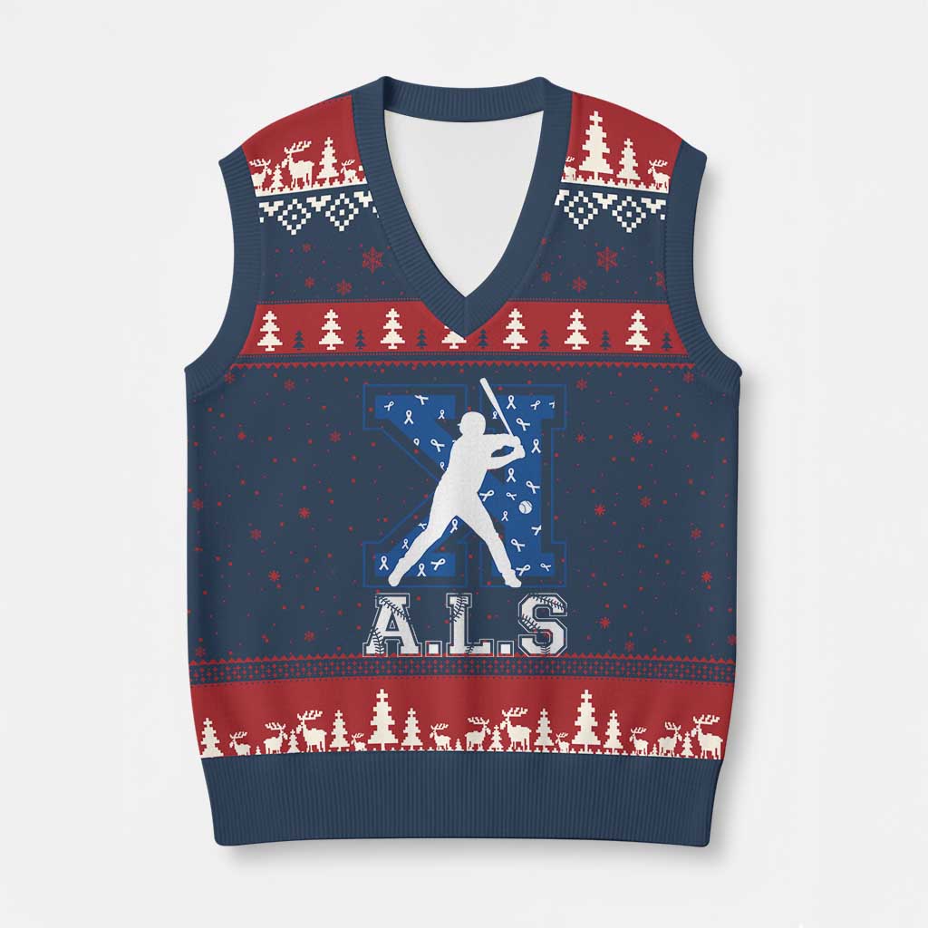 ALS Awareness V-Neck Knit Sweater Vest Baseball Strike Out ALS Support TS10 Navy Red Print Your Wear