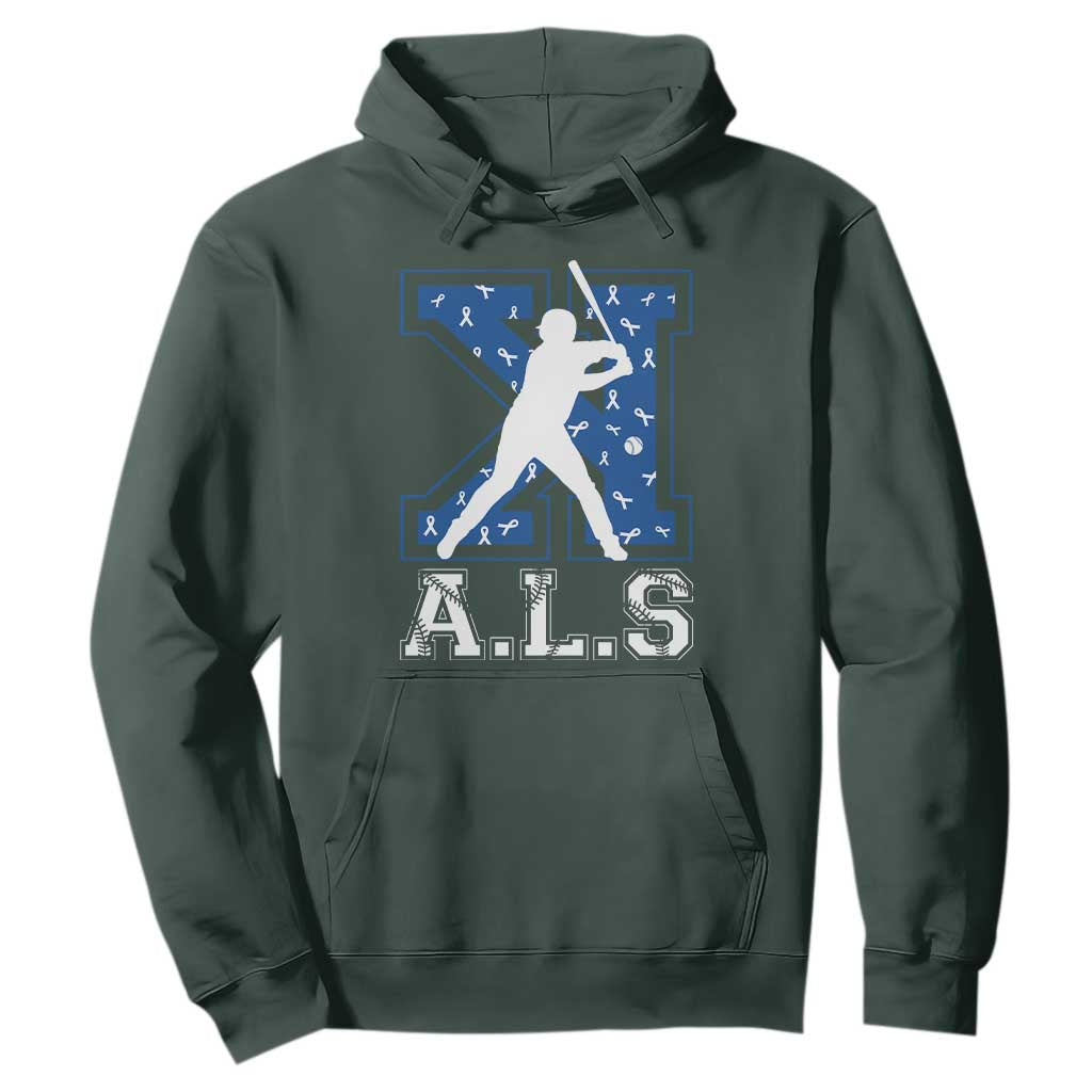 ALS Awareness Hoodie Baseball Strike Out ALS Support TS10 Dark Forest Green Print Your Wear