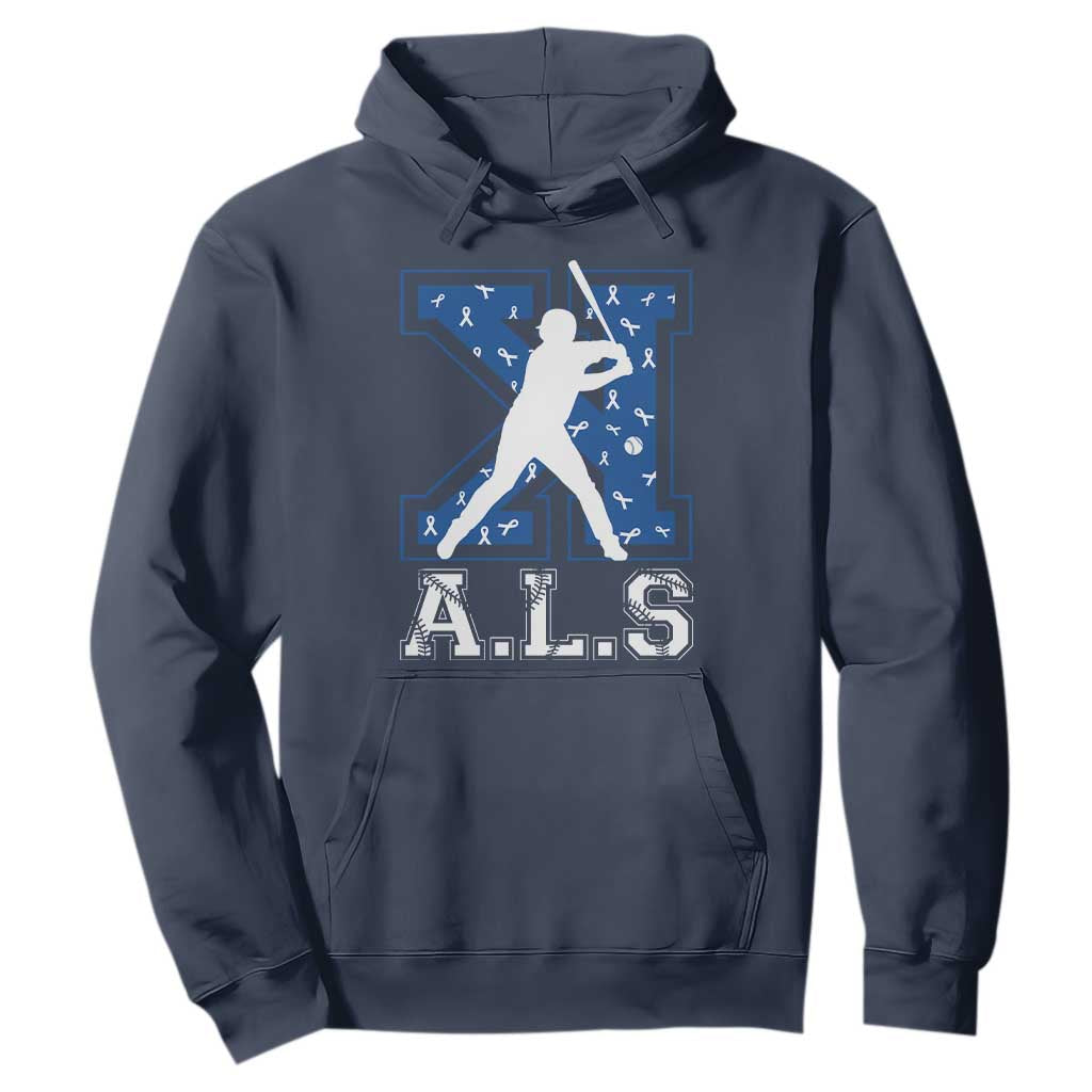 ALS Awareness Hoodie Baseball Strike Out ALS Support TS10 Navy Print Your Wear