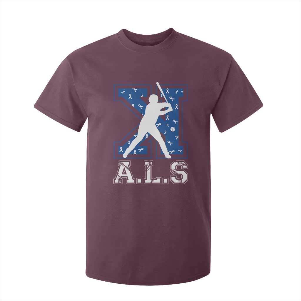 ALS Awareness T Shirt For Kid Baseball Strike Out ALS Support TS10 Maroon Print Your Wear