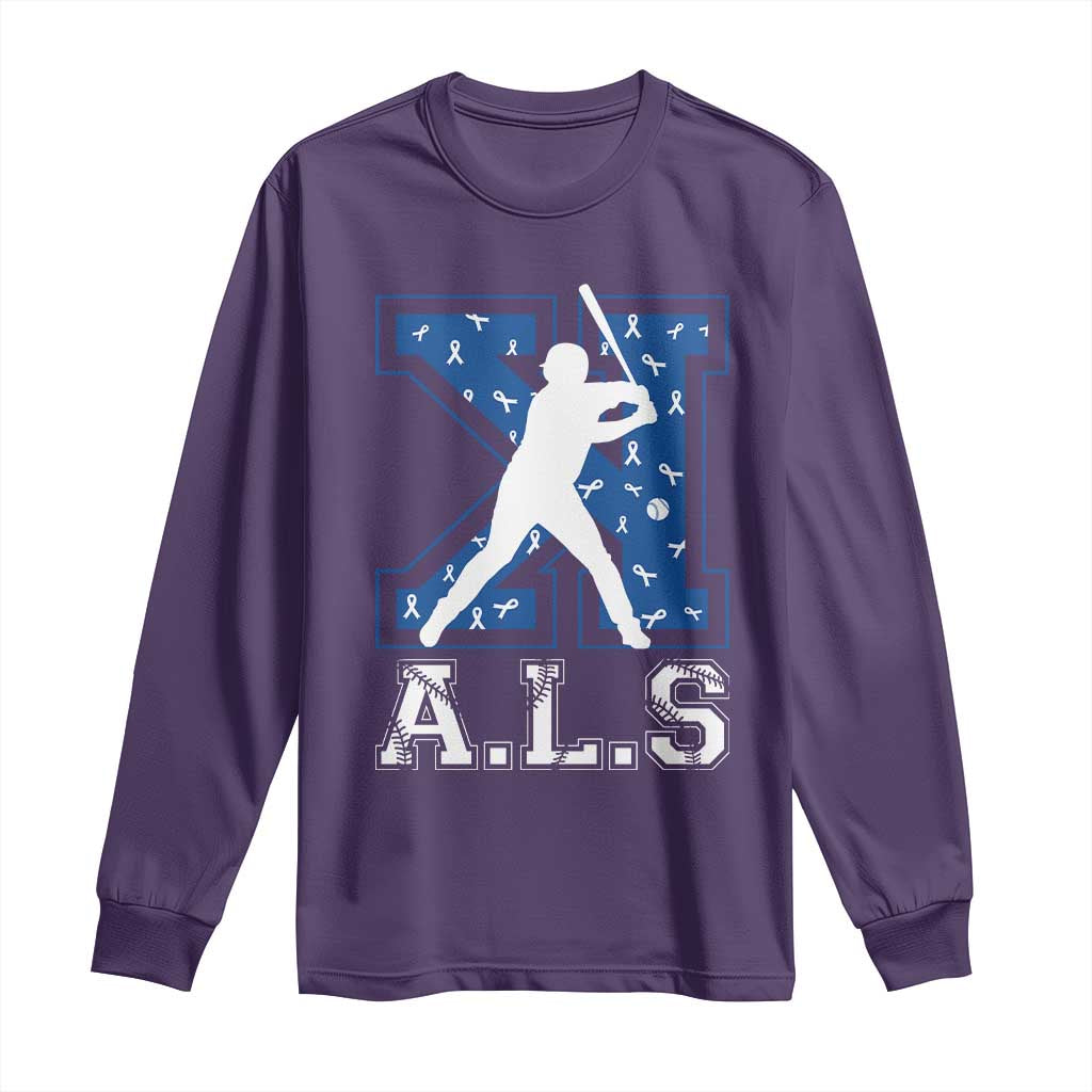 ALS Awareness Long Sleeve Shirt Baseball Strike Out ALS Support TS10 Purple Print Your Wear