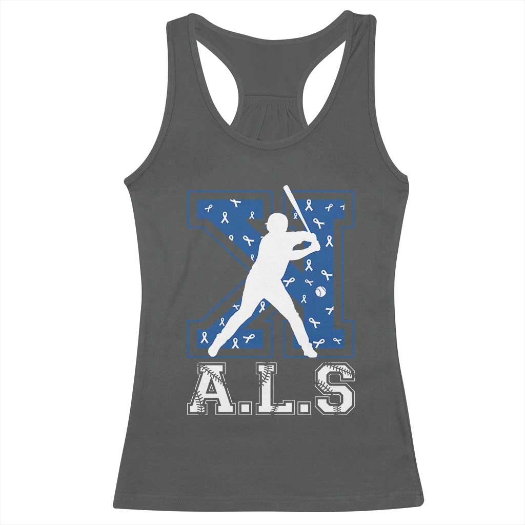 ALS Awareness Racerback Tank Top Baseball Strike Out ALS Support TS10 Dark Heather Print Your Wear