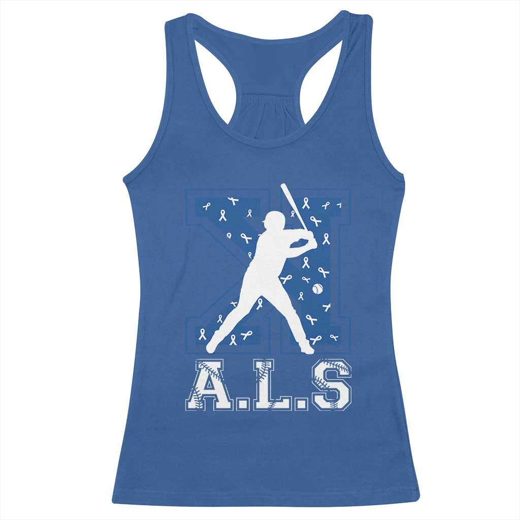 ALS Awareness Racerback Tank Top Baseball Strike Out ALS Support TS10 Royal Blue Print Your Wear