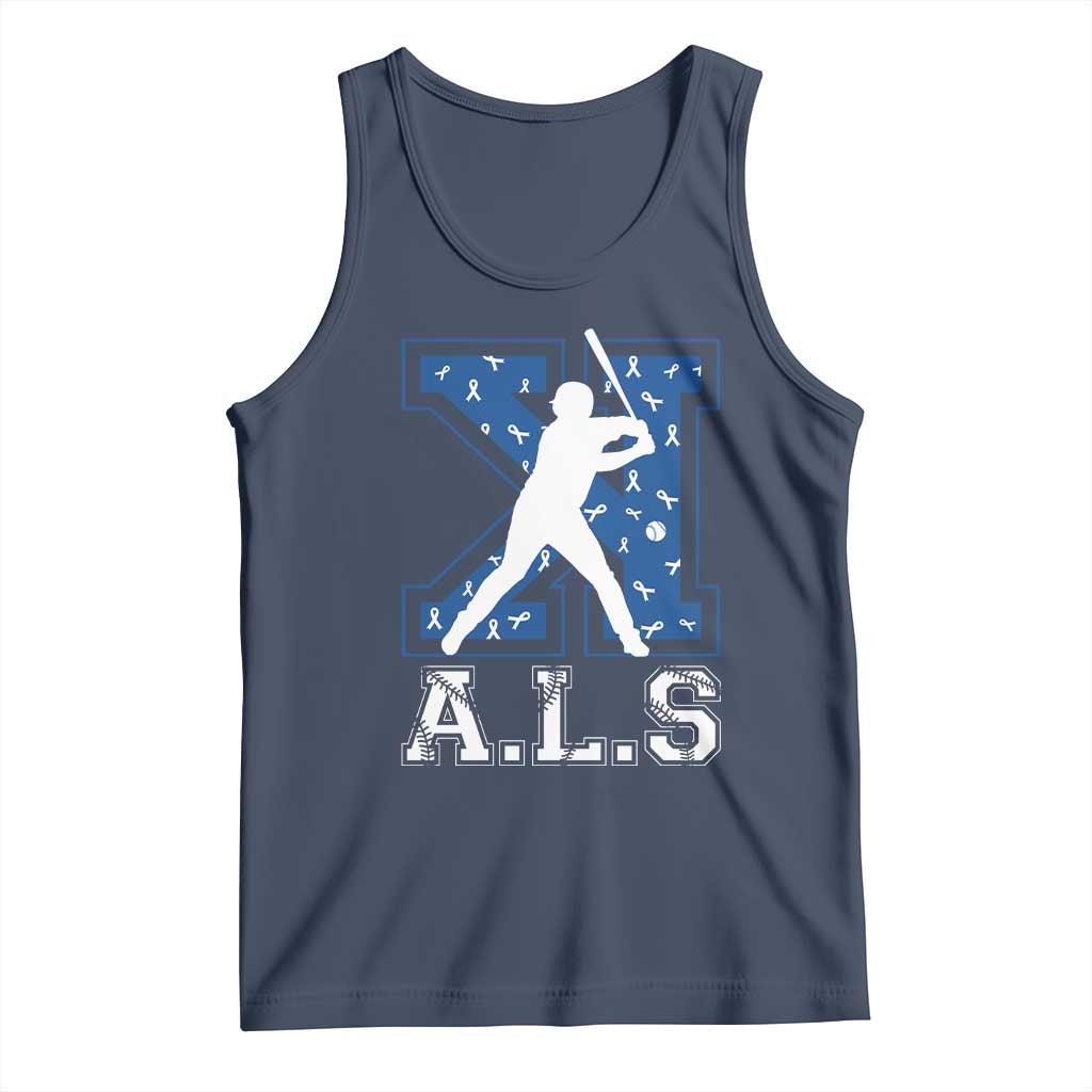 ALS Awareness Tank Top Baseball Strike Out ALS Support TS10 Navy Print Your Wear