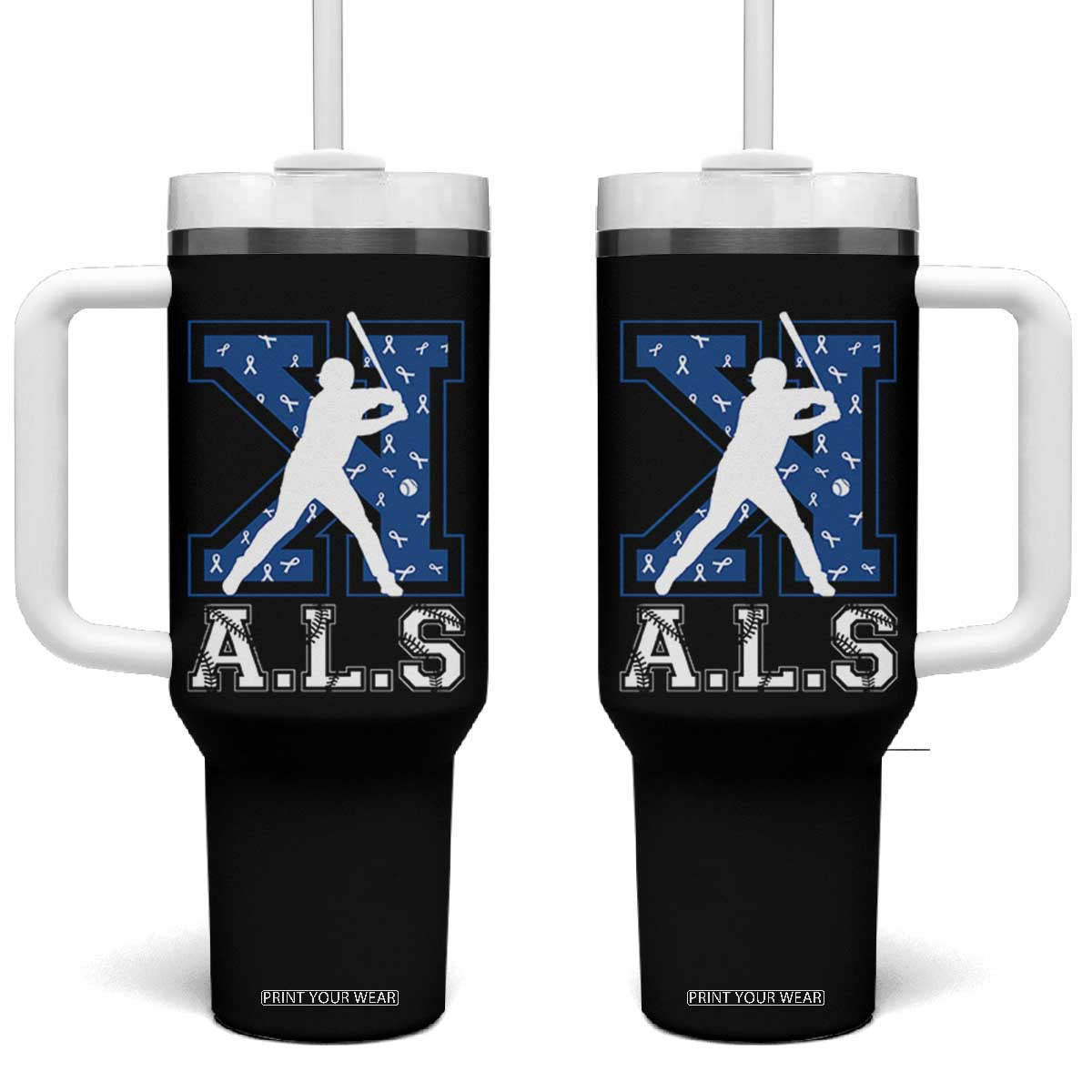 ALS Awareness Tumbler With Handle Baseball Strike Out ALS Support TS10 One Size: 40 oz Black Print Your Wear