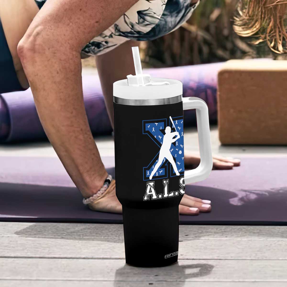 ALS Awareness Tumbler With Handle Baseball Strike Out ALS Support TS10 Print Your Wear