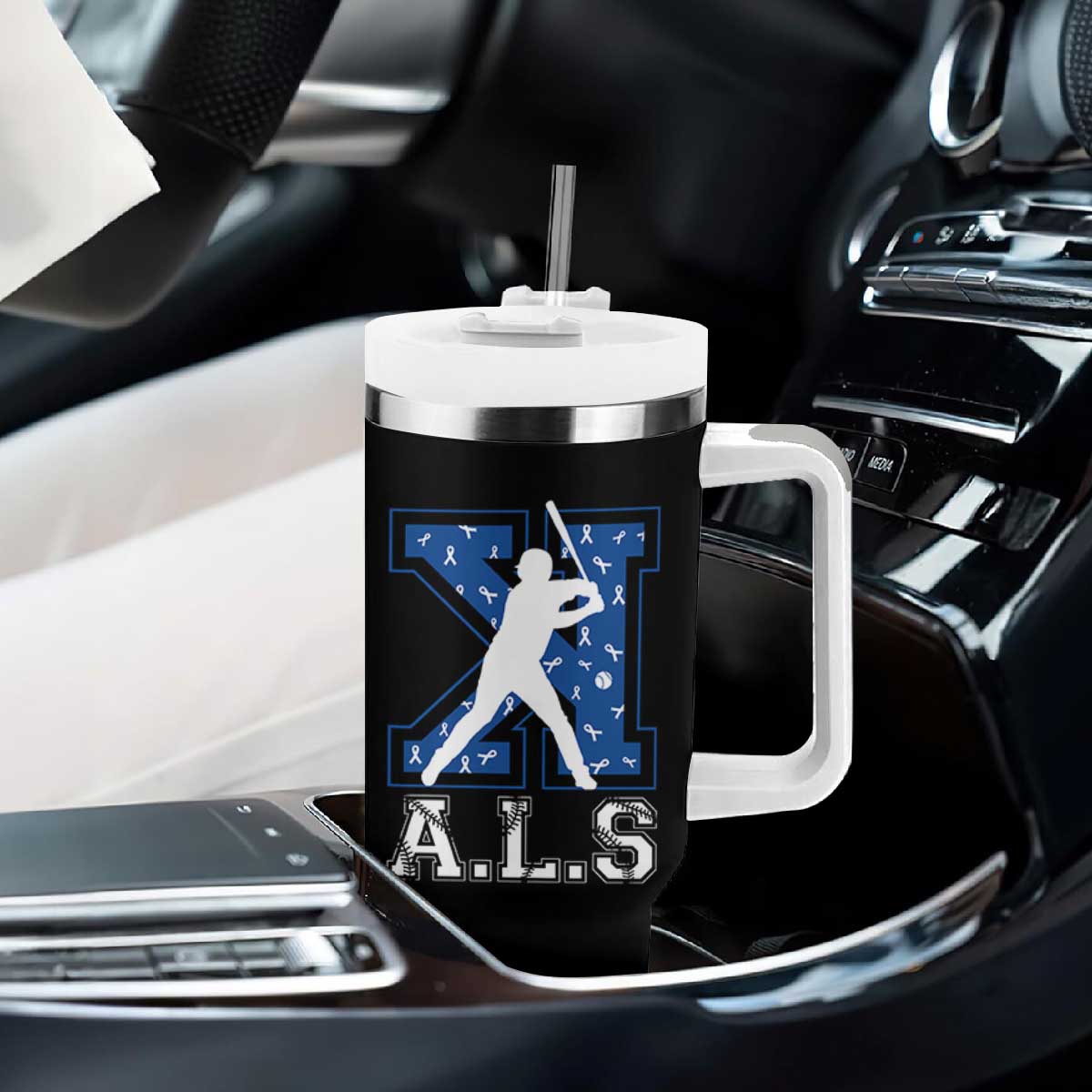 ALS Awareness Tumbler With Handle Baseball Strike Out ALS Support TS10 Print Your Wear