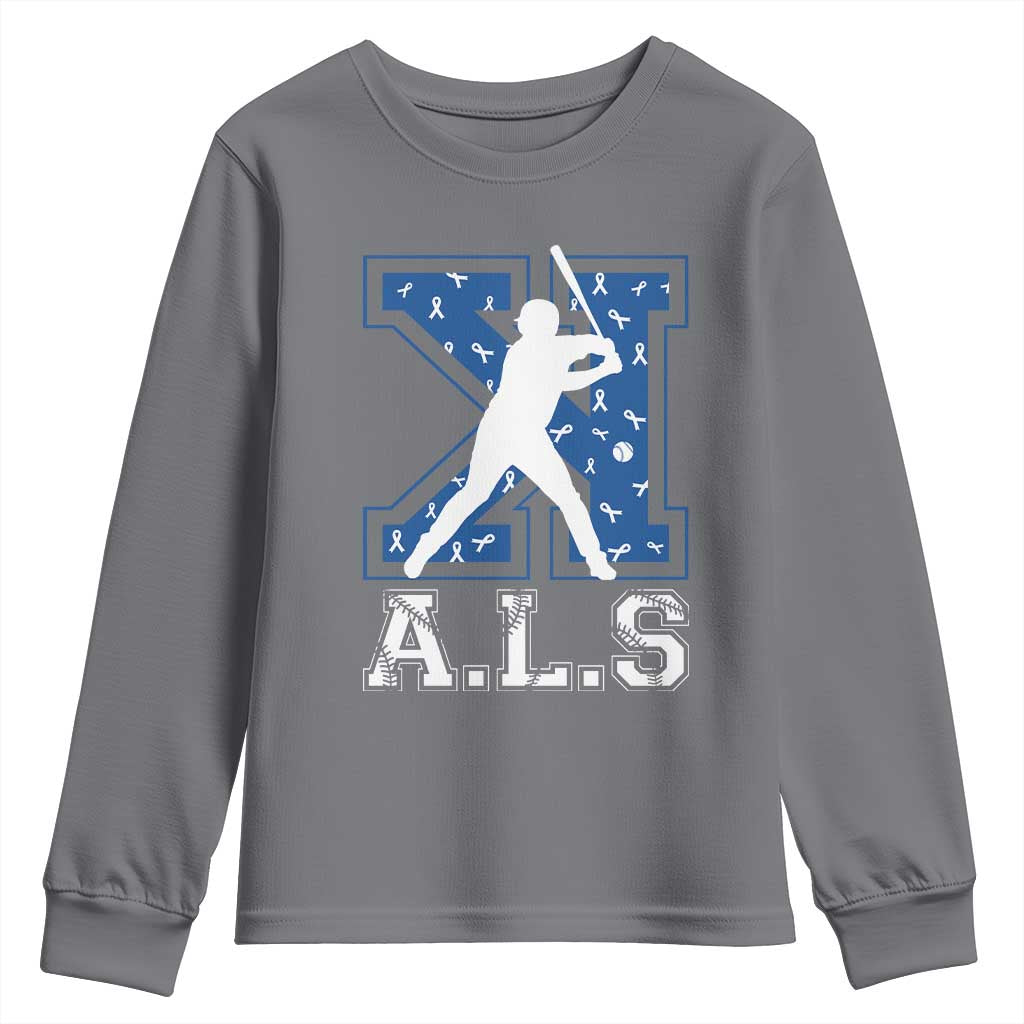 ALS Awareness Youth Sweatshirt Baseball Strike Out ALS Support TS10 Charcoal Print Your Wear