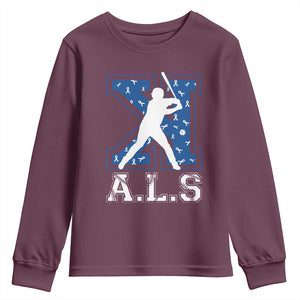 ALS Awareness Youth Sweatshirt Baseball Strike Out ALS Support TS10 Maroon Print Your Wear