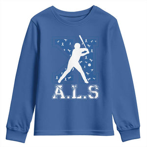 ALS Awareness Youth Sweatshirt Baseball Strike Out ALS Support TS10 Royal Blue Print Your Wear