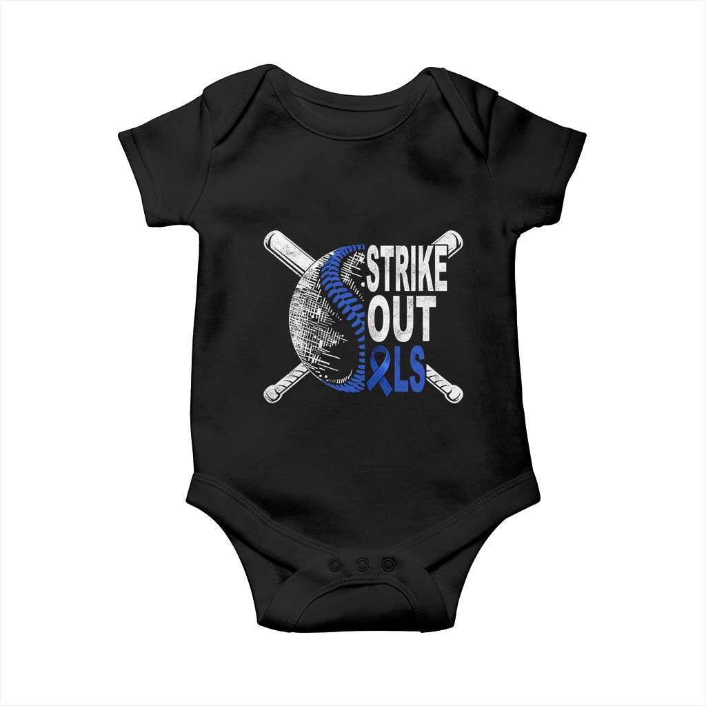 ALS Awareness Baby Onesie Blue Ribbon Baseball Strike Out ALS Support TS10 Black Print Your Wear