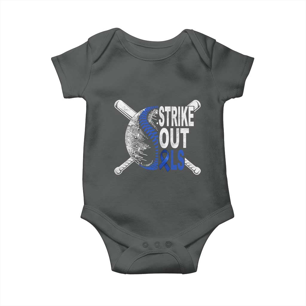 ALS Awareness Baby Onesie Blue Ribbon Baseball Strike Out ALS Support TS10 Dark Heather Print Your Wear