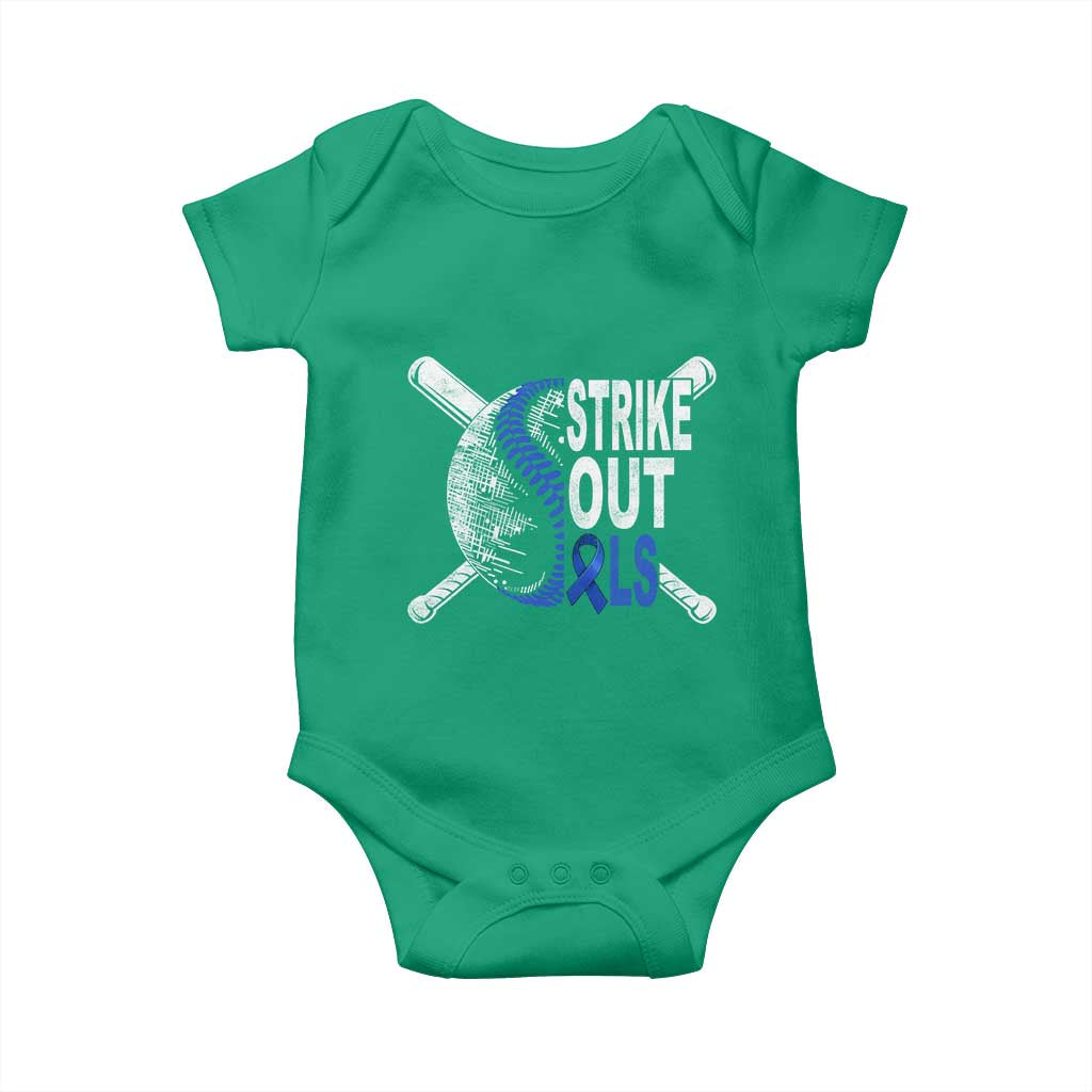 ALS Awareness Baby Onesie Blue Ribbon Baseball Strike Out ALS Support TS10 Irish Green Print Your Wear