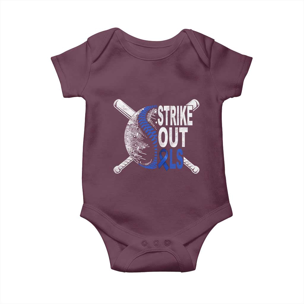 ALS Awareness Baby Onesie Blue Ribbon Baseball Strike Out ALS Support TS10 Maroon Print Your Wear
