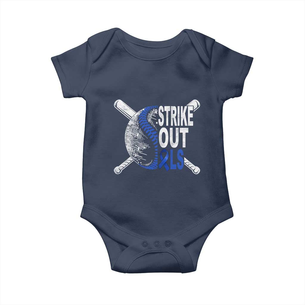ALS Awareness Baby Onesie Blue Ribbon Baseball Strike Out ALS Support TS10 Navy Print Your Wear