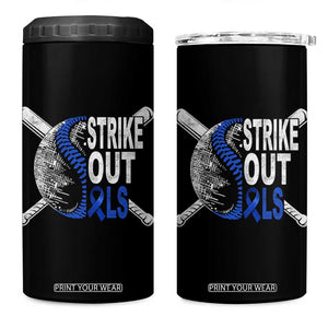 ALS Awareness 4 in 1 Can Cooler Tumbler Blue Ribbon Baseball Strike Out ALS Support TS10 One Size: 16 oz Black Print Your Wear