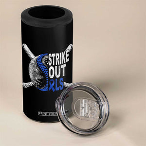 ALS Awareness 4 in 1 Can Cooler Tumbler Blue Ribbon Baseball Strike Out ALS Support TS10 Print Your Wear