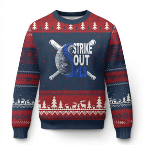 ALS Awareness Ugly Christmas Sweater Blue Ribbon Baseball Strike Out ALS Support TS10 Navy Red Print Your Wear
