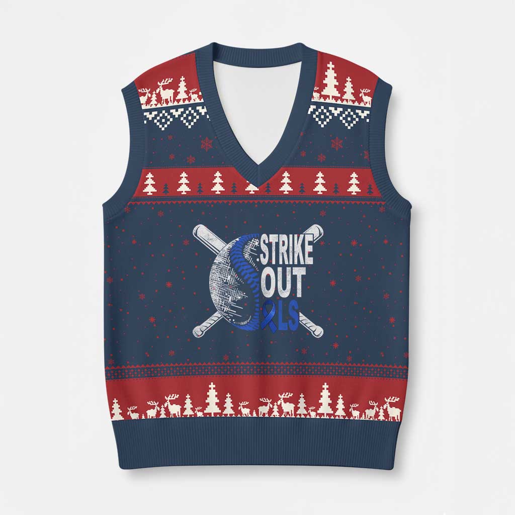 ALS Awareness V-Neck Knit Sweater Vest Blue Ribbon Baseball Strike Out ALS Support TS10 Navy Red Print Your Wear