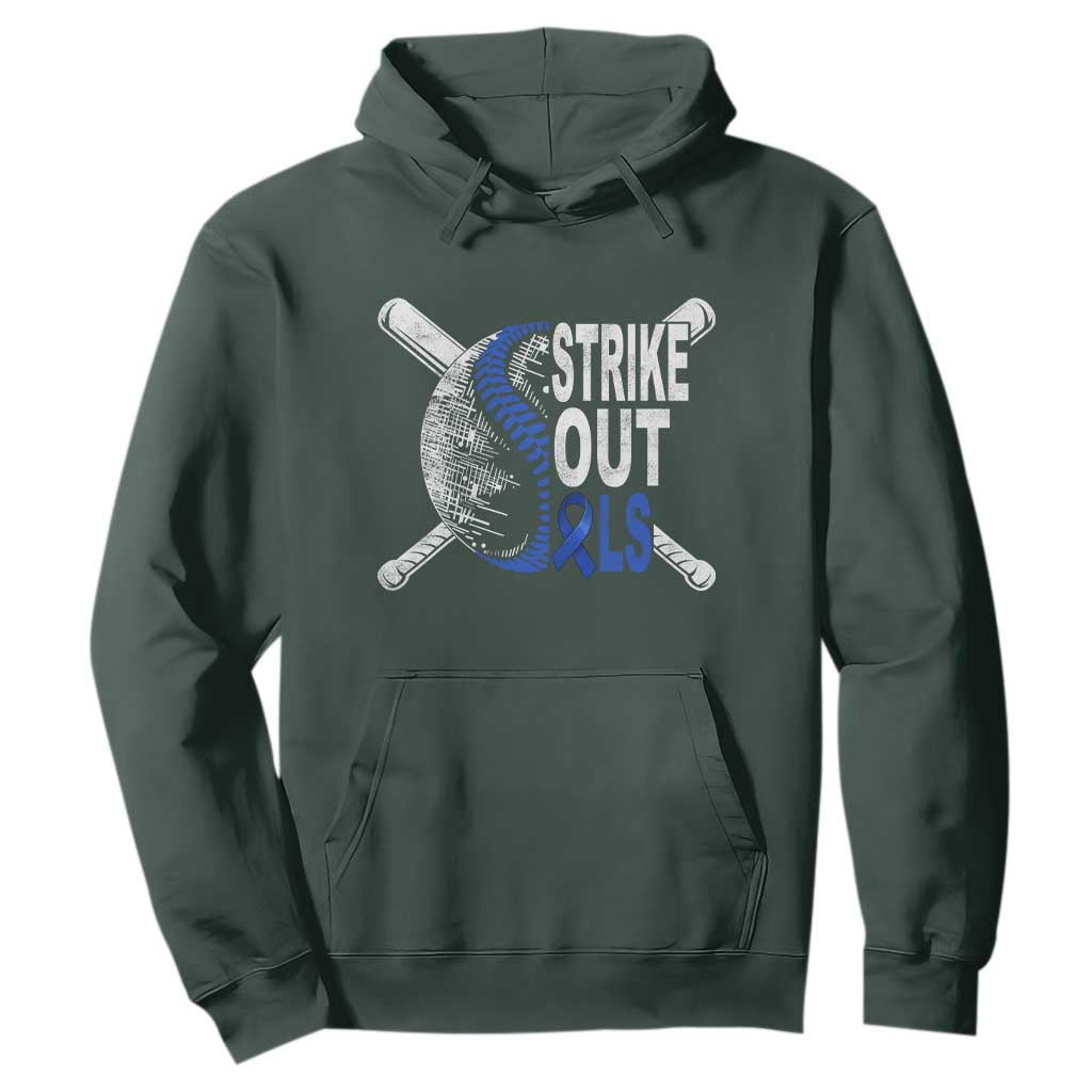 ALS Awareness Hoodie Blue Ribbon Baseball Strike Out ALS Support TS10 Dark Forest Green Print Your Wear