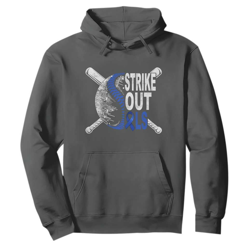 ALS Awareness Hoodie Blue Ribbon Baseball Strike Out ALS Support TS10 Dark Heather Print Your Wear