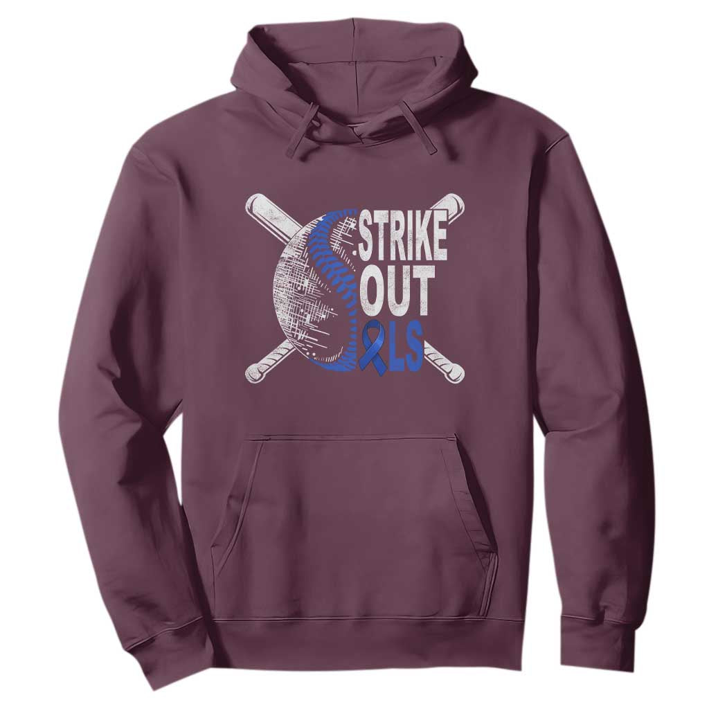 ALS Awareness Hoodie Blue Ribbon Baseball Strike Out ALS Support TS10 Maroon Print Your Wear