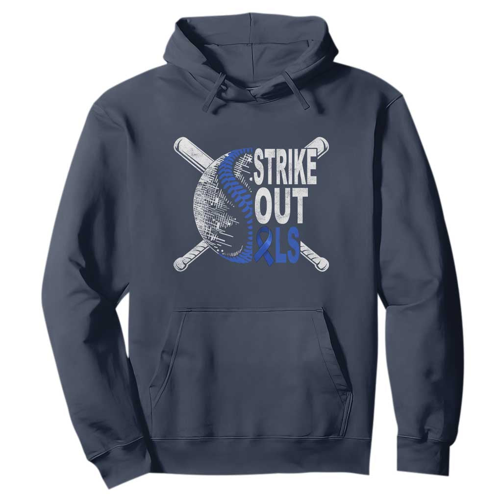 ALS Awareness Hoodie Blue Ribbon Baseball Strike Out ALS Support TS10 Navy Print Your Wear