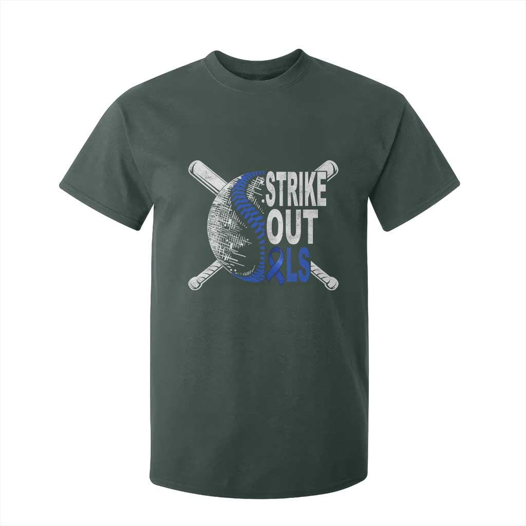 ALS Awareness T Shirt For Kid Blue Ribbon Baseball Strike Out ALS Support TS10 Dark Forest Green Print Your Wear