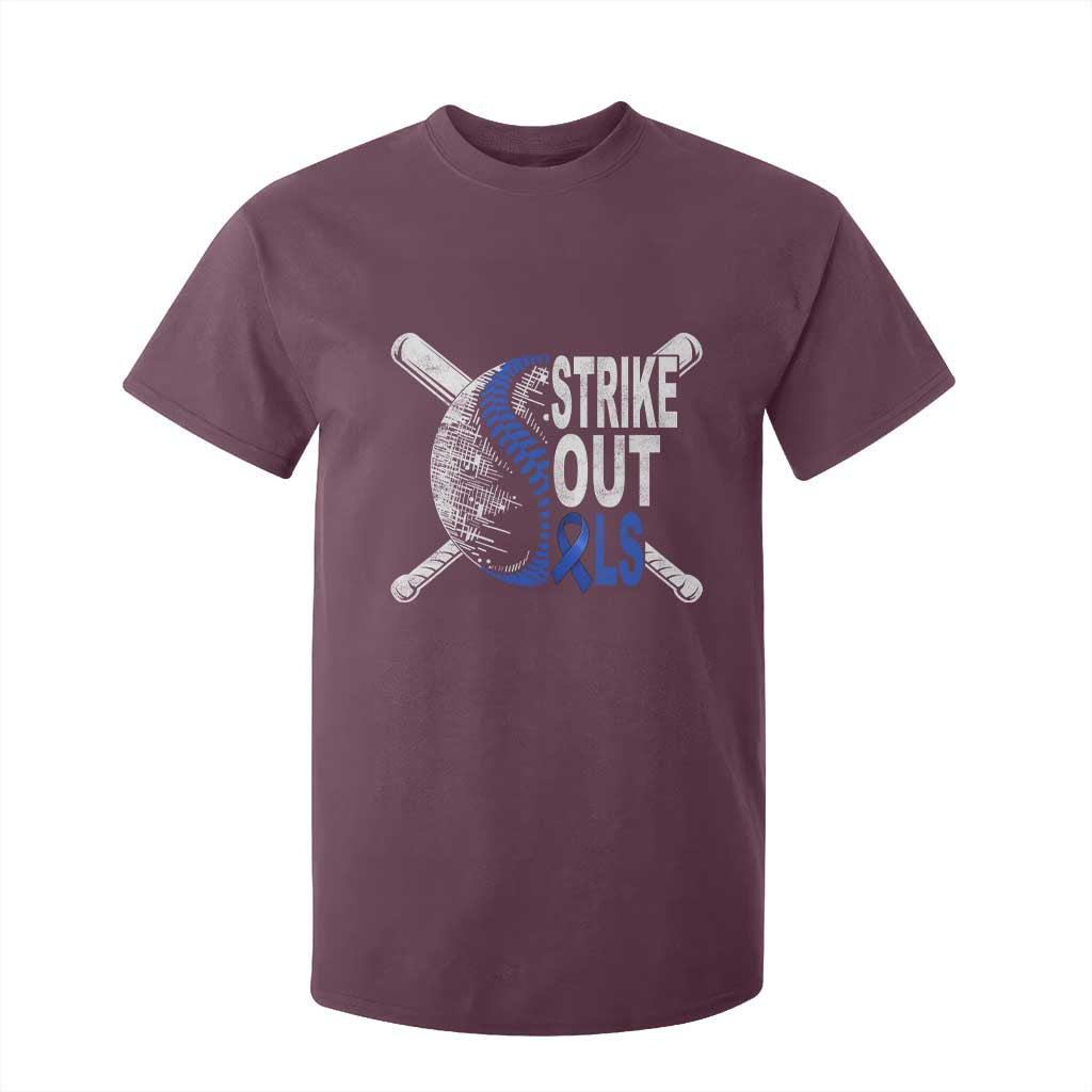 ALS Awareness T Shirt For Kid Blue Ribbon Baseball Strike Out ALS Support TS10 Maroon Print Your Wear
