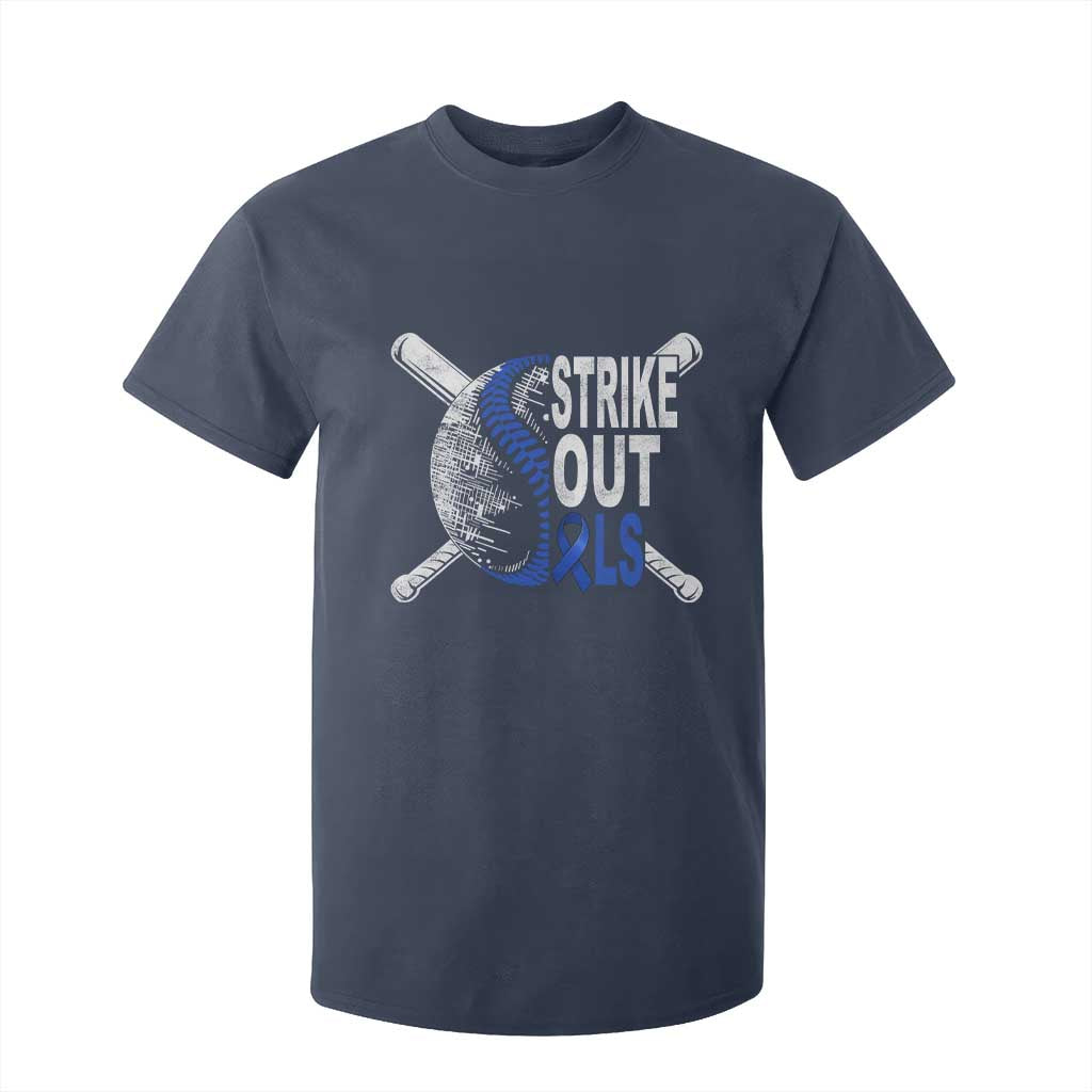 ALS Awareness T Shirt For Kid Blue Ribbon Baseball Strike Out ALS Support TS10 Navy Print Your Wear