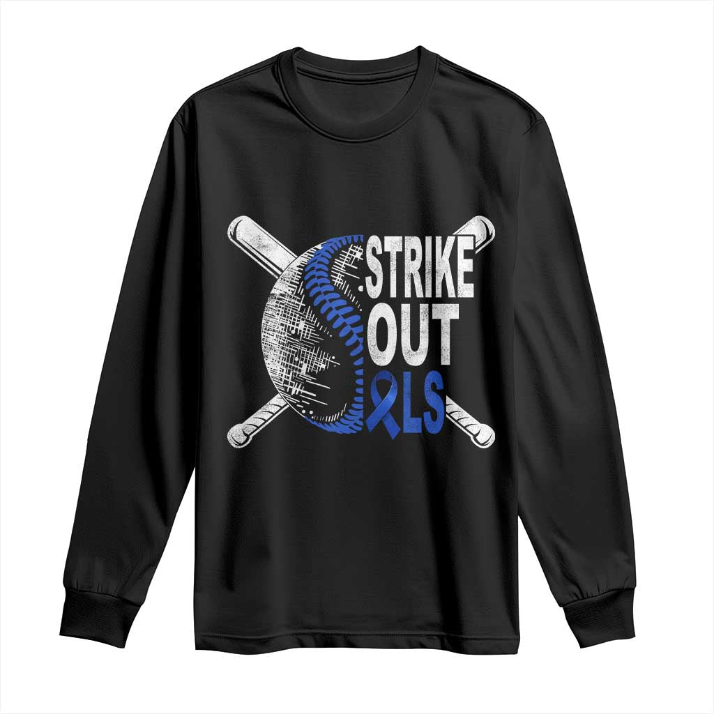 ALS Awareness Long Sleeve Shirt Blue Ribbon Baseball Strike Out ALS Support TS10 Black Print Your Wear