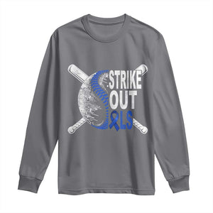 ALS Awareness Long Sleeve Shirt Blue Ribbon Baseball Strike Out ALS Support TS10 Charcoal Print Your Wear