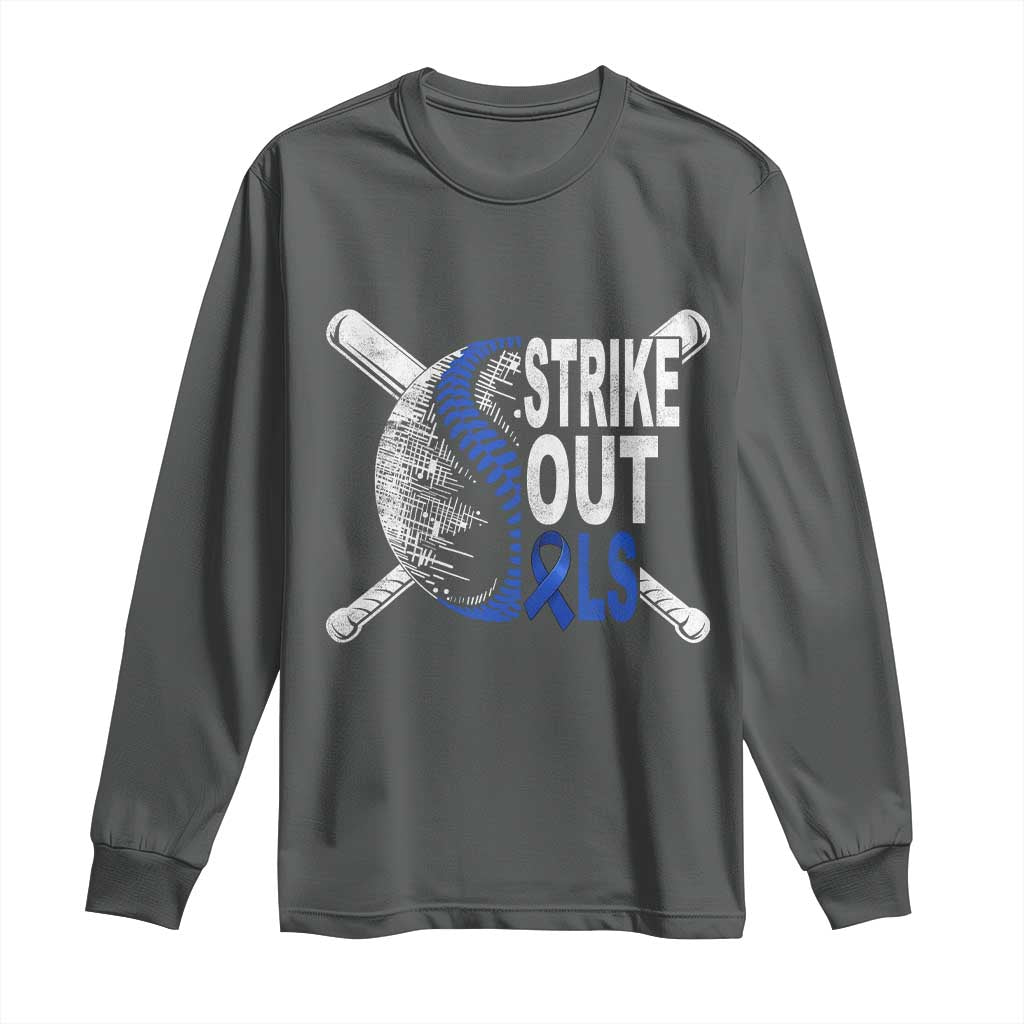 ALS Awareness Long Sleeve Shirt Blue Ribbon Baseball Strike Out ALS Support TS10 Dark Heather Print Your Wear