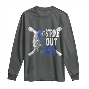 ALS Awareness Long Sleeve Shirt Blue Ribbon Baseball Strike Out ALS Support TS10 Dark Heather Print Your Wear