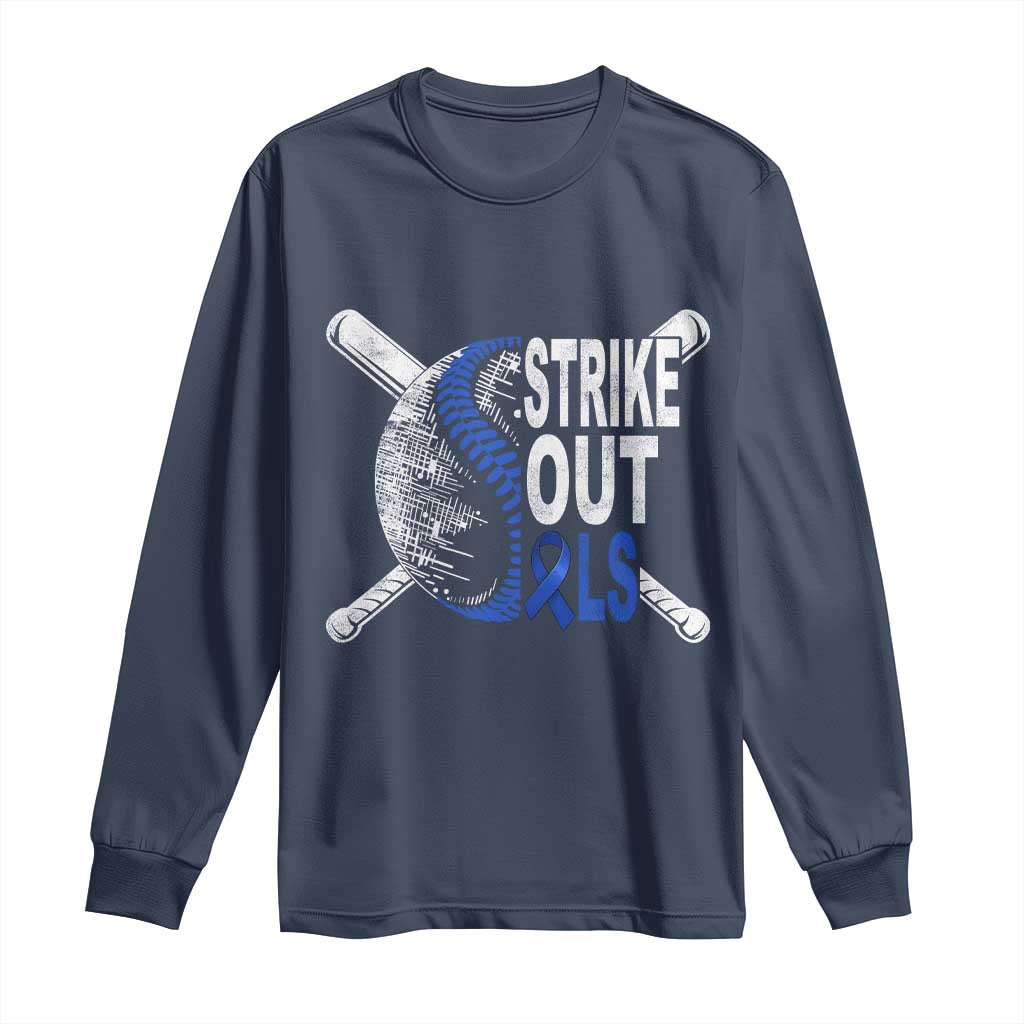 ALS Awareness Long Sleeve Shirt Blue Ribbon Baseball Strike Out ALS Support TS10 Navy Print Your Wear
