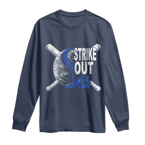 ALS Awareness Long Sleeve Shirt Blue Ribbon Baseball Strike Out ALS Support TS10 Navy Print Your Wear