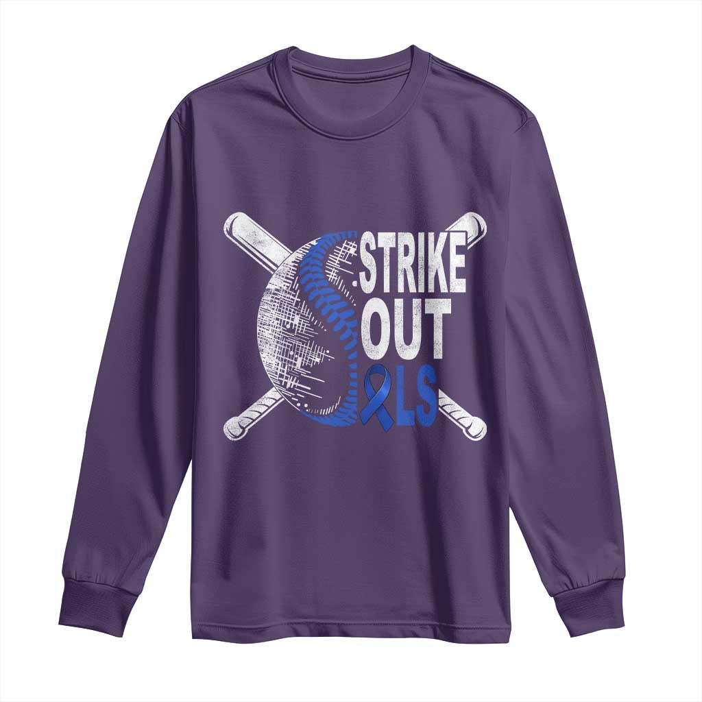 ALS Awareness Long Sleeve Shirt Blue Ribbon Baseball Strike Out ALS Support TS10 Purple Print Your Wear